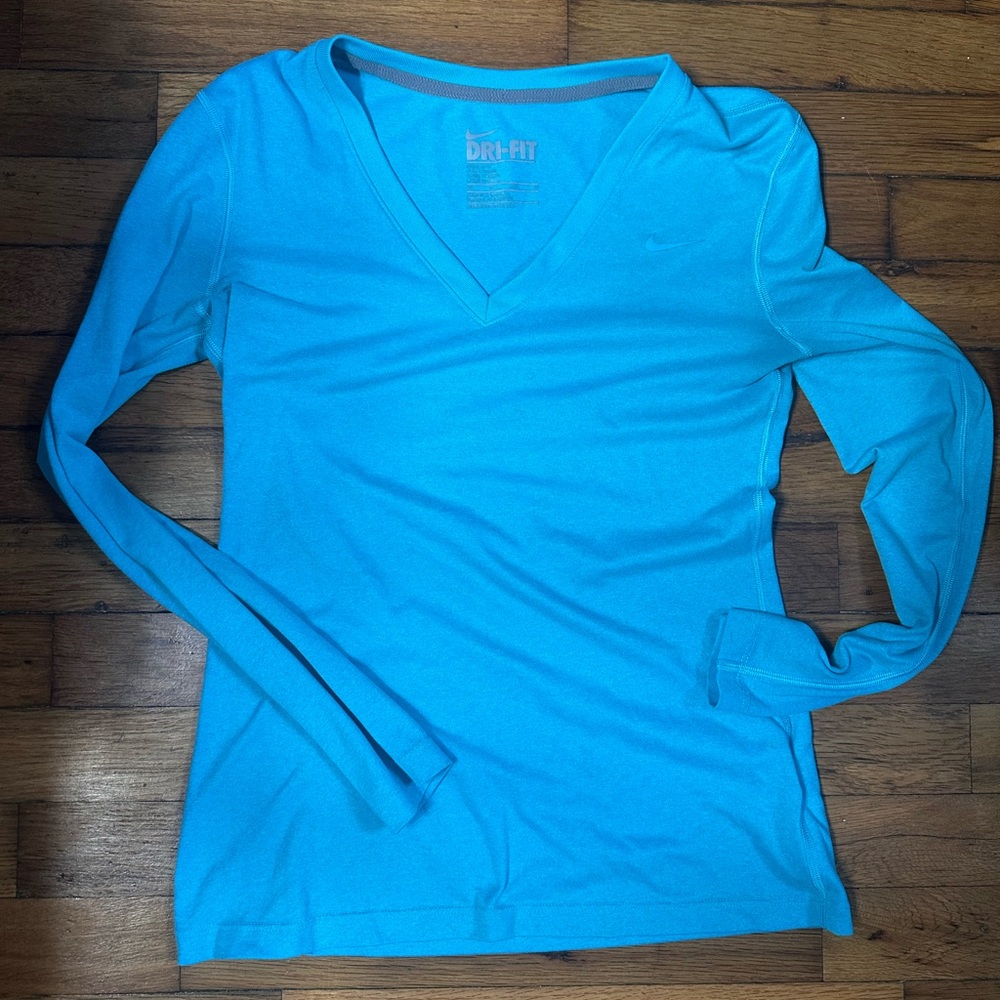 Nike Blue Fitted Long Sleeve Blouse